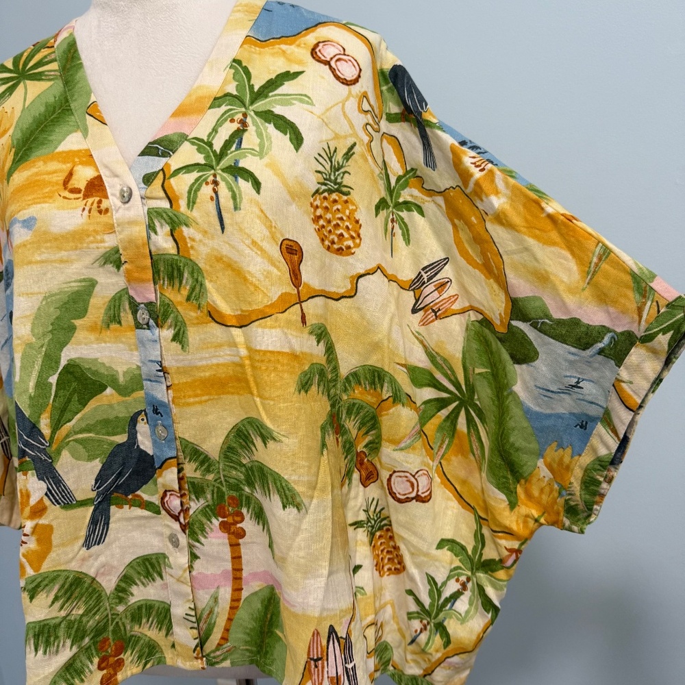 Rachel Zoe Linen Blend Palm Print Oversized Blouse Size S - Picture 3 of 8